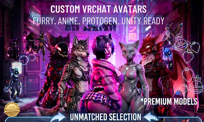 create a custom vrchat avatar furry anime protogen model with unity upload ready