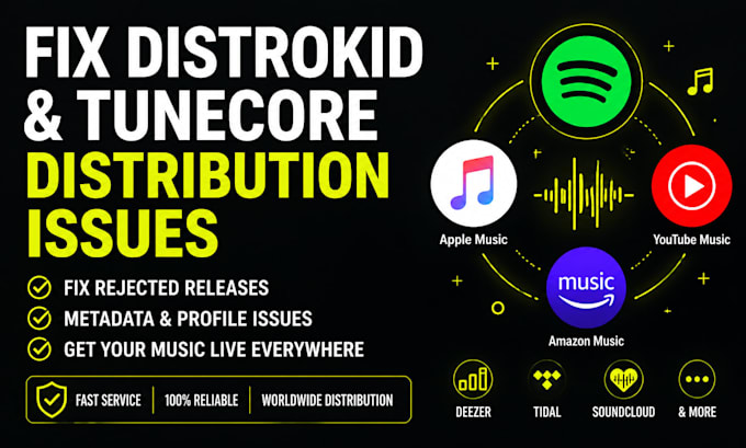 fix music distribution issues on distrokid, tunecore or cd baby professionally