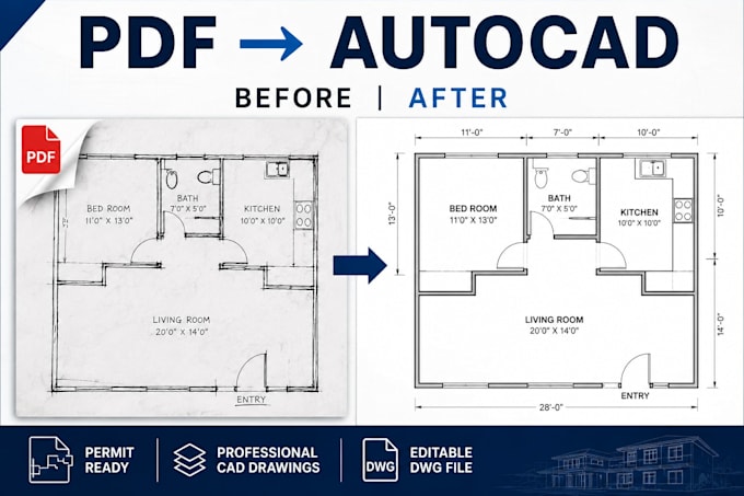 convert PDF sketch blueprint to autocad floor plan dwg