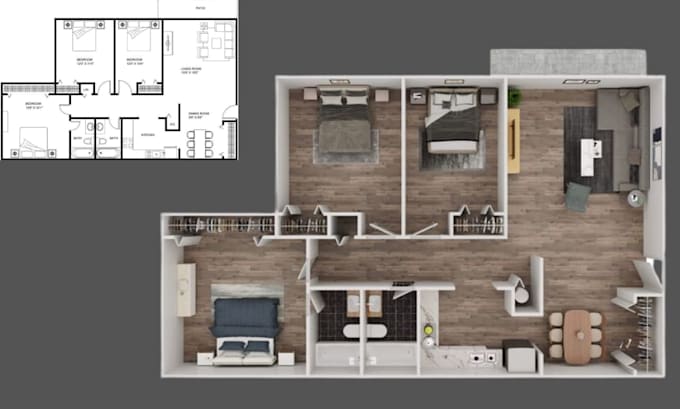 convert 2d house plan to 3d floor plan design architectural rendering 3d design