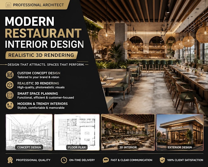 design modern restaurant interior with realistic 3d rendering