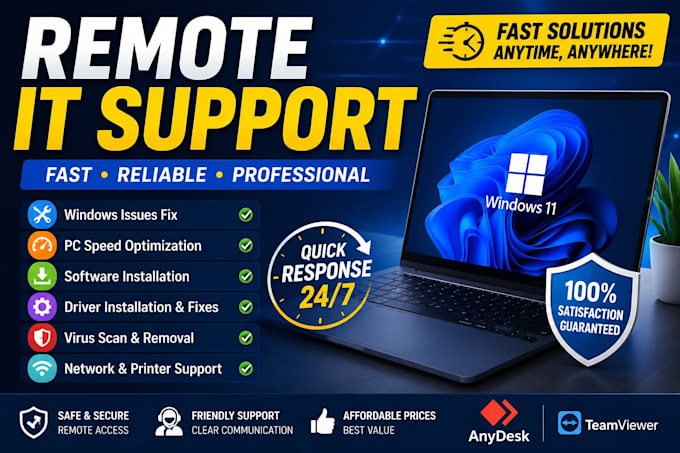 fix windows PC issues, install software and provide remote IT support