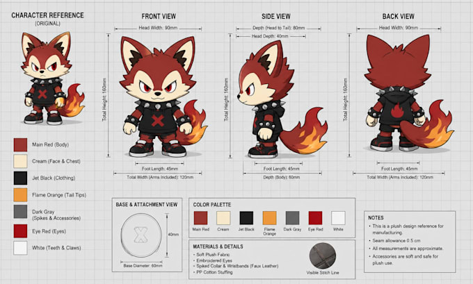 create custom plush reference sheet and stuffed animal tech pack