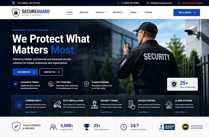 build security company website, cctv installation service, private guard website