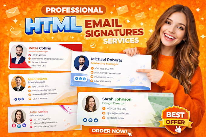 design a professional HTML email signature for gmail, outlook, and apple mail