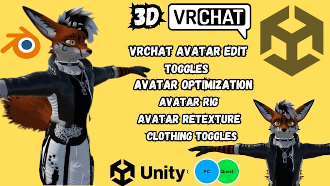 make 3d vrchat avatar edit avatar toggles, rig and texture add  custom features