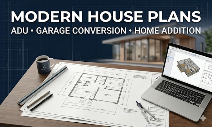 draw modern house plans for adu, home addition and garage conversion projects
