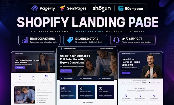 design or clone shopify landing page using replo, pagefly, gempages