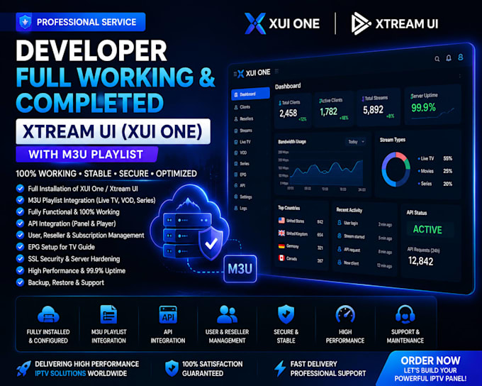 developer full working and completed xtream ui, xui one, with m3u playlist
