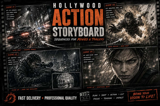 create action packed storyboard sequences for movies and trailers