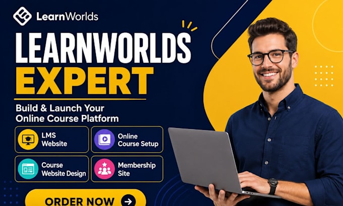 design a professional learnworlds online course website and lms website