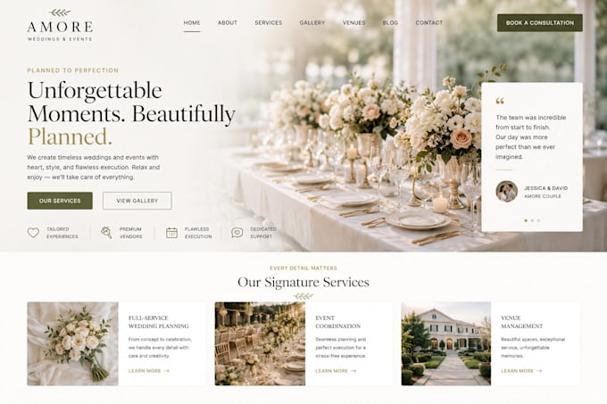 design squarespace wedding planner website event coordinator venue website