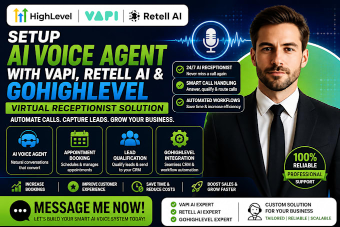 setup ai voice agent with vapi, retell ai gohighlevel virtual receptionist