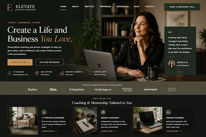design squarespace coaching website life coach website business mentor website