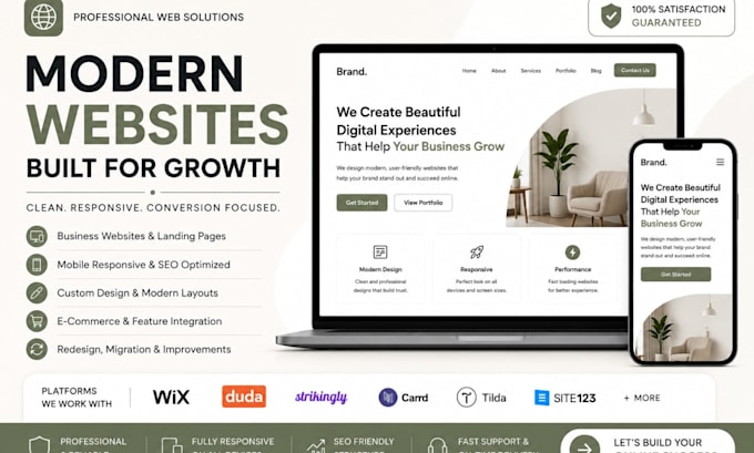 design a modern responsive website using wix duda strikingly or carrd