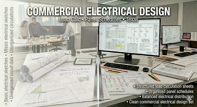design texas commercial electrical load calculations and panel schedules