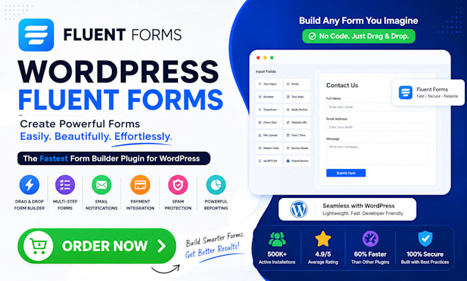build wordpress fluent forms, contact form, multi step form, payment form