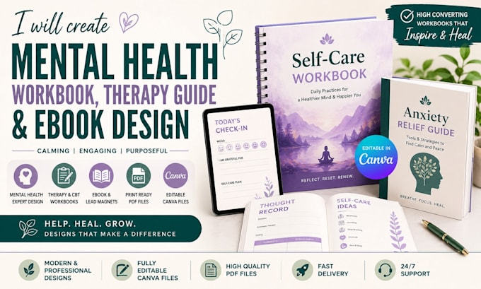create canva mental health workbook therapy guide ebook design