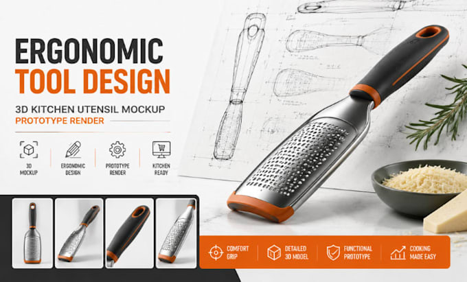 ergonomic tool design 3d kitchen utensils mockup prototype render