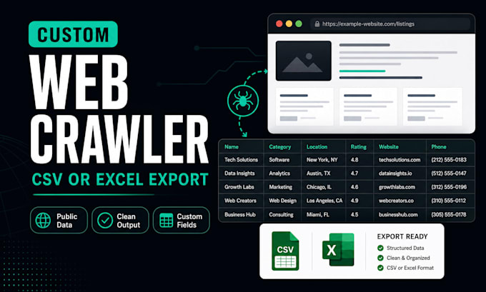 build a custom web crawler and deliver data in CSV or excel