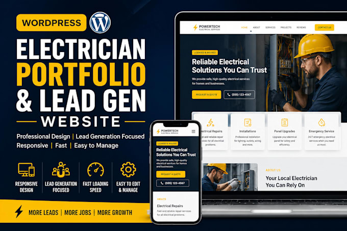 design wordpress electrician portfolio lead gen site