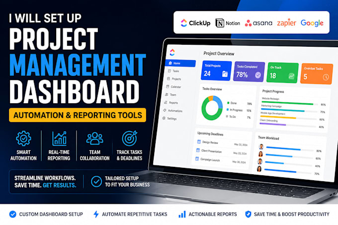 project management dashboard, automation, reporting tools and api integration