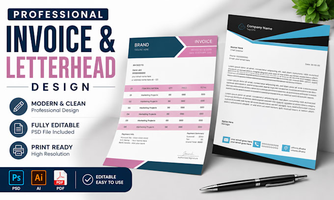 design professional invoice and letterhead for business