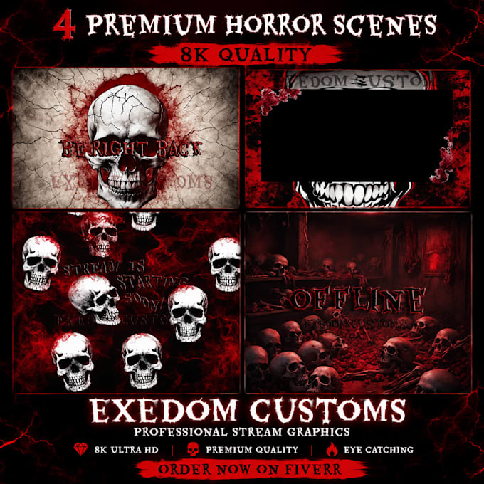 design custom twitch overlay red black skull horror themed