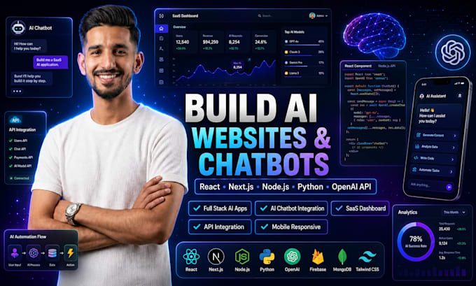 develop an ai website, ai chatbot, and ai web application using python and react
