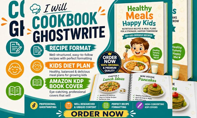 write cookbook ghostwrite recipe format kids diet plan amazon kdp book cover