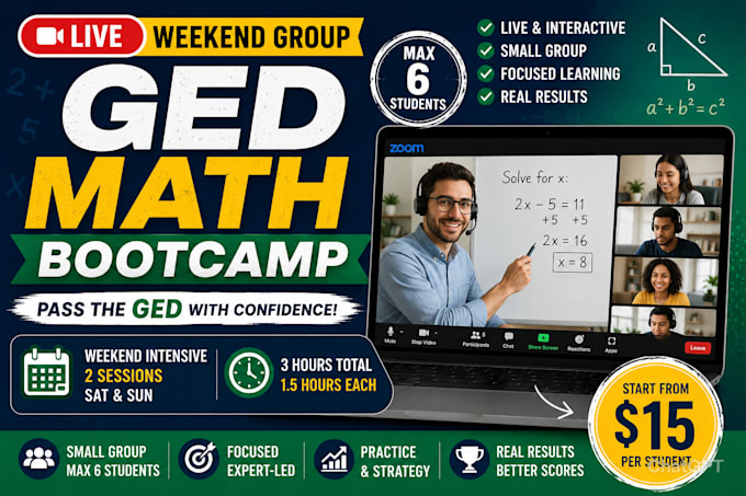 coach a live weekend ged math group bootcamp to pass your test