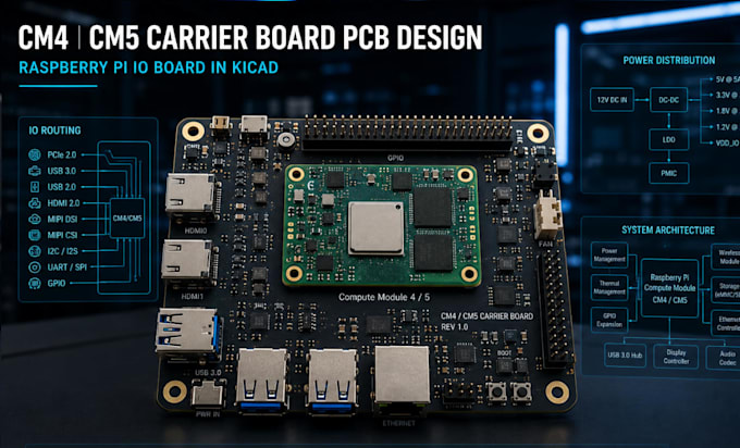 raspberry pi cm4 cm5 carrier board pcb design in kicad iot embedded systems