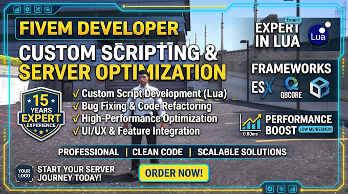 develop, optimize, or adapt custom fivem scripts for your server lua pro