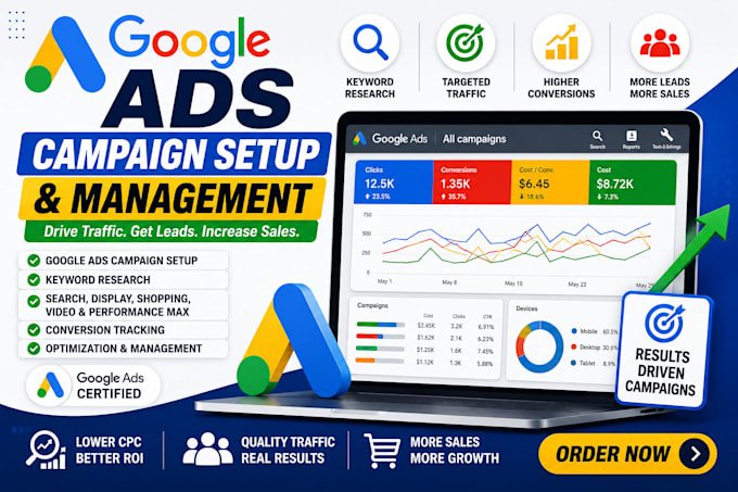 setup and manage google ads adwords ppc campaigns as ads manager