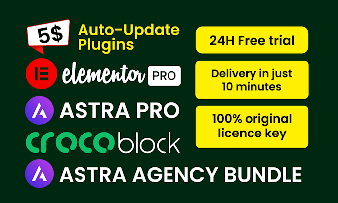install elementor pro, astra pro, crocoblock and astra agency