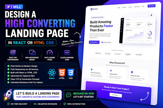 design a high converting landing page in react or HTML CSS