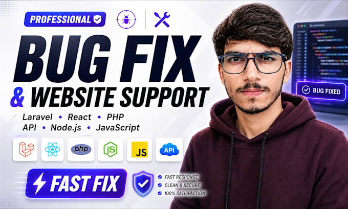 debug and fix website bugs in laravel, react, PHP, nodejs, nextjs