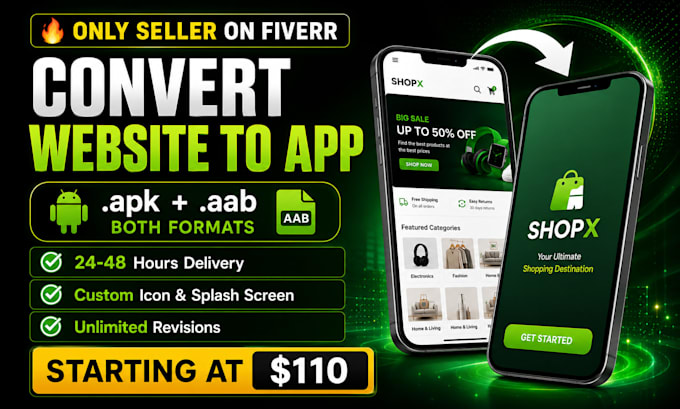 convert website to android and ios app with apk aab ipa both formats