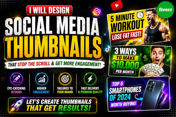 make attractive and clickbait thumbnails for you
