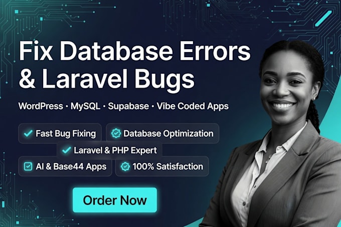 fix database error, wordpress laravel bug, mysql, supabase,  ms access, base44