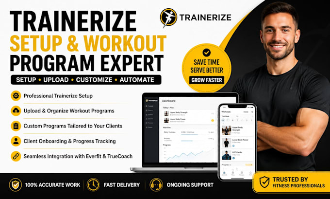 setup trainerize, everfit, truecoach and upload workout programs