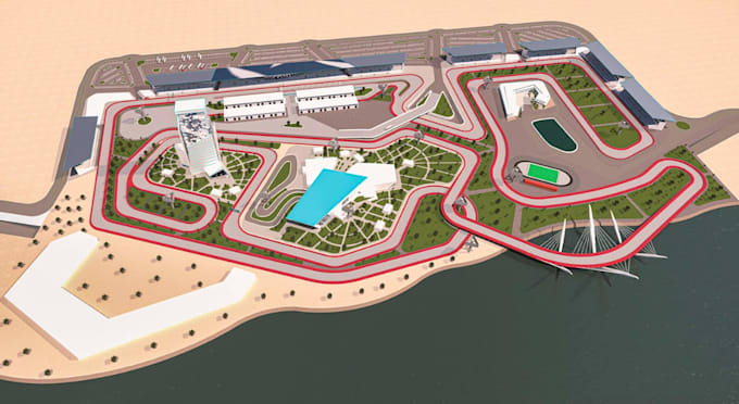 design 3d formula 1 racetrack, kart racing circuit,racing masterplan,road render