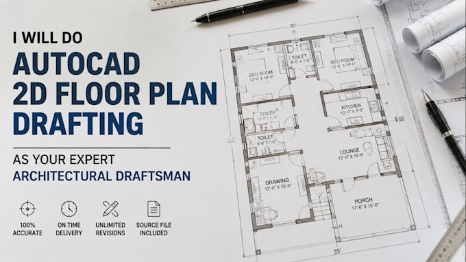 do autocad 2d floor plan drafting as your expert architectural draftsman