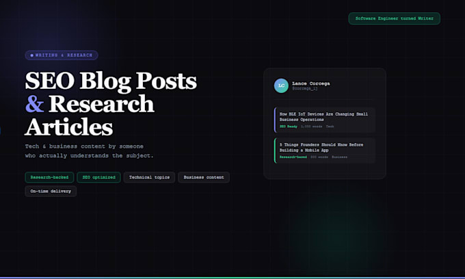 write SEO tech blog posts and research articles