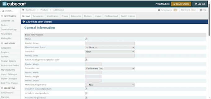 add products in cubecart stores with basic seo key words,