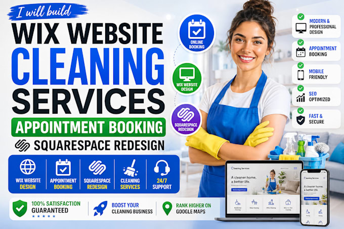 build redesign wix website cleaning services appointment booking squarespace