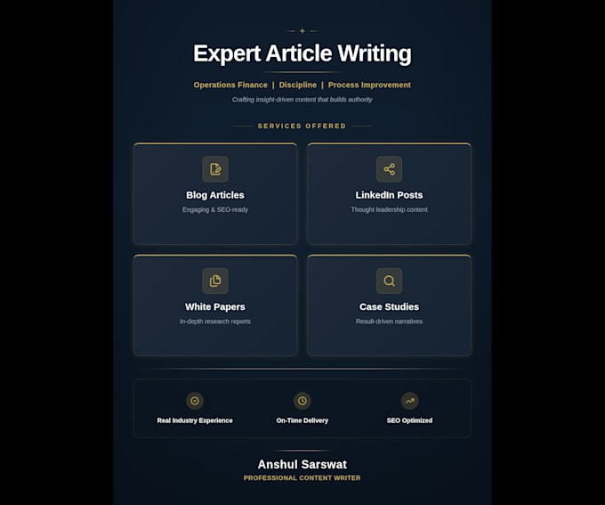 write expert articles on operational finance, discipline and process improvement