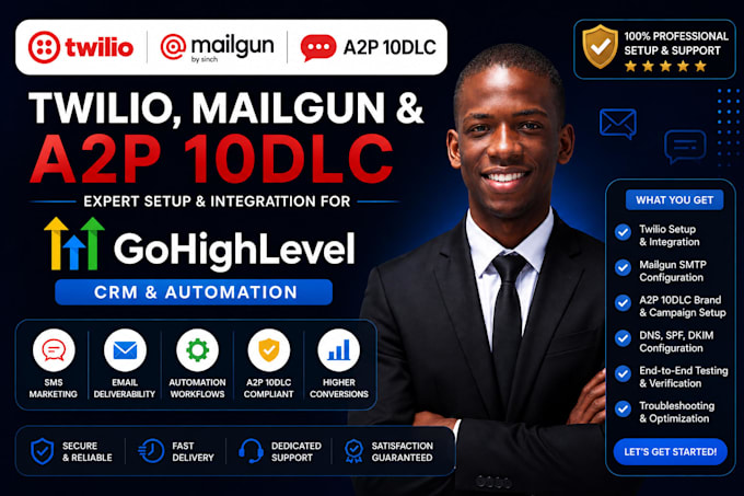 setup twilio mailgun and a2p for gohighlevel CRM