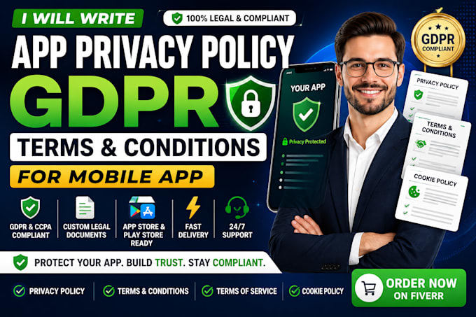 write app privacy policy gdpr terms and conditions for mobile app
