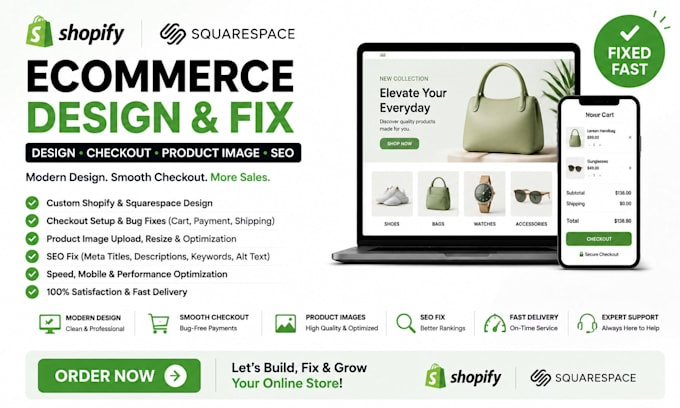 shopify squarespace ecommerce design checkout product image SEO fix bug